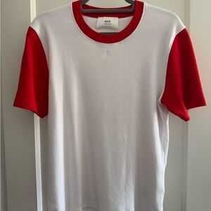 Ami Men's Short Sleeve Red and White Tee
